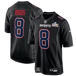STEFON DIGGS MENS XL NE PATS 2025 SB LX PATCH CARBON FASHION STITCHED JERSEY NIP